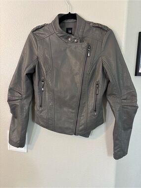 Pimkie Grey Faux Leather Moto Biker Jacket Size PM